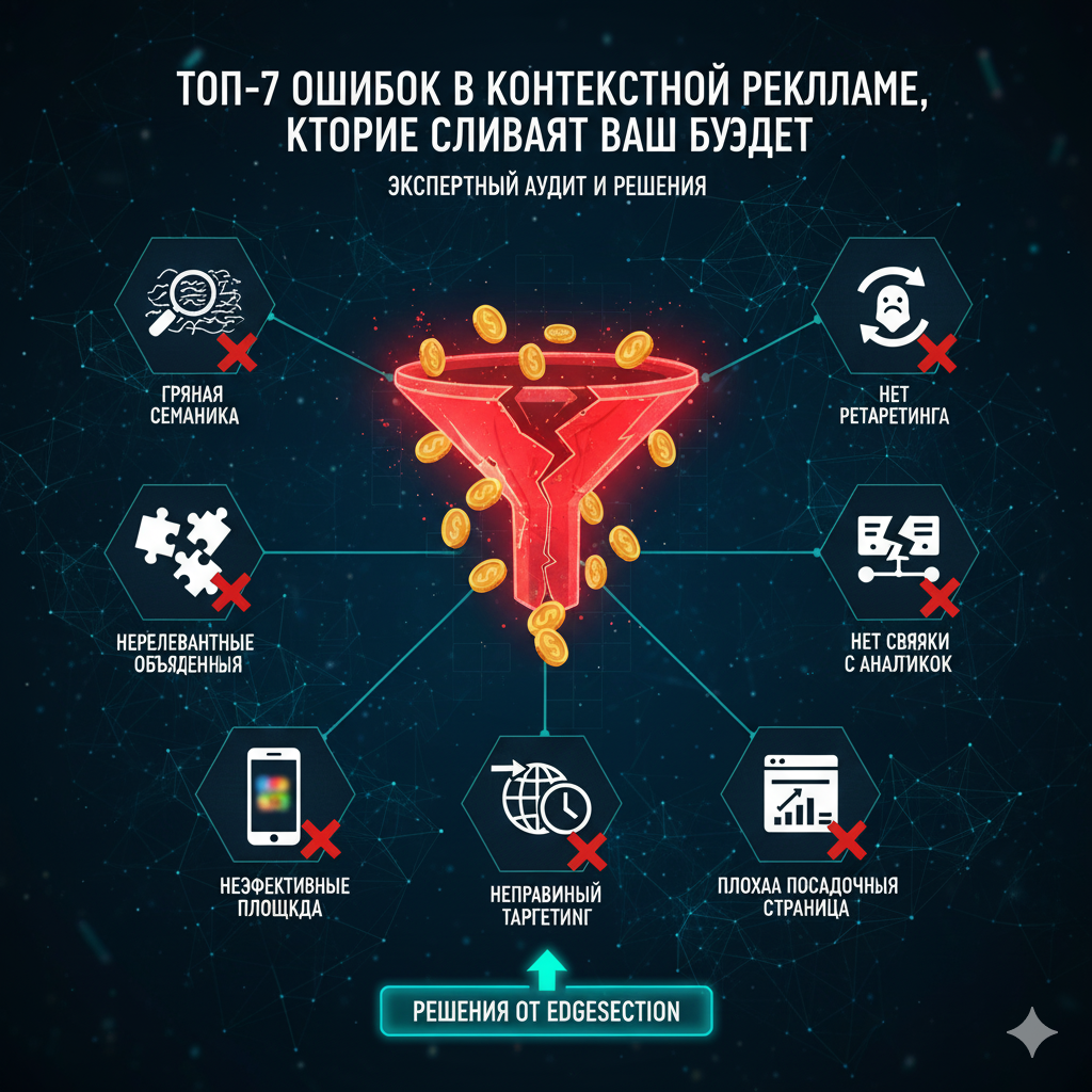 Топ-7 ошибок в контекстной рекламе, которые сливают ваш бюджет в 2026 году