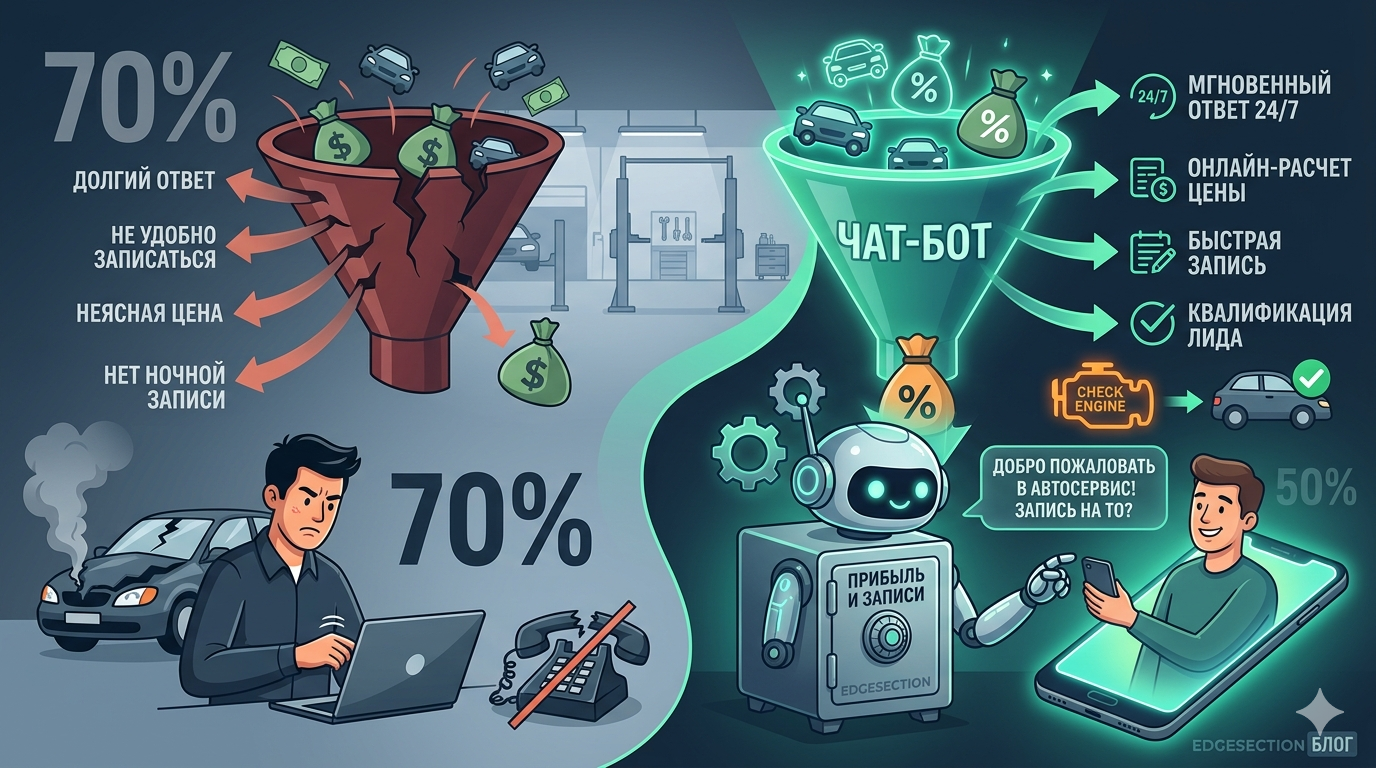 Автосервис теряет 70% клиентов ещё до звонка: как чат-бот спасает ситуацию и выручку