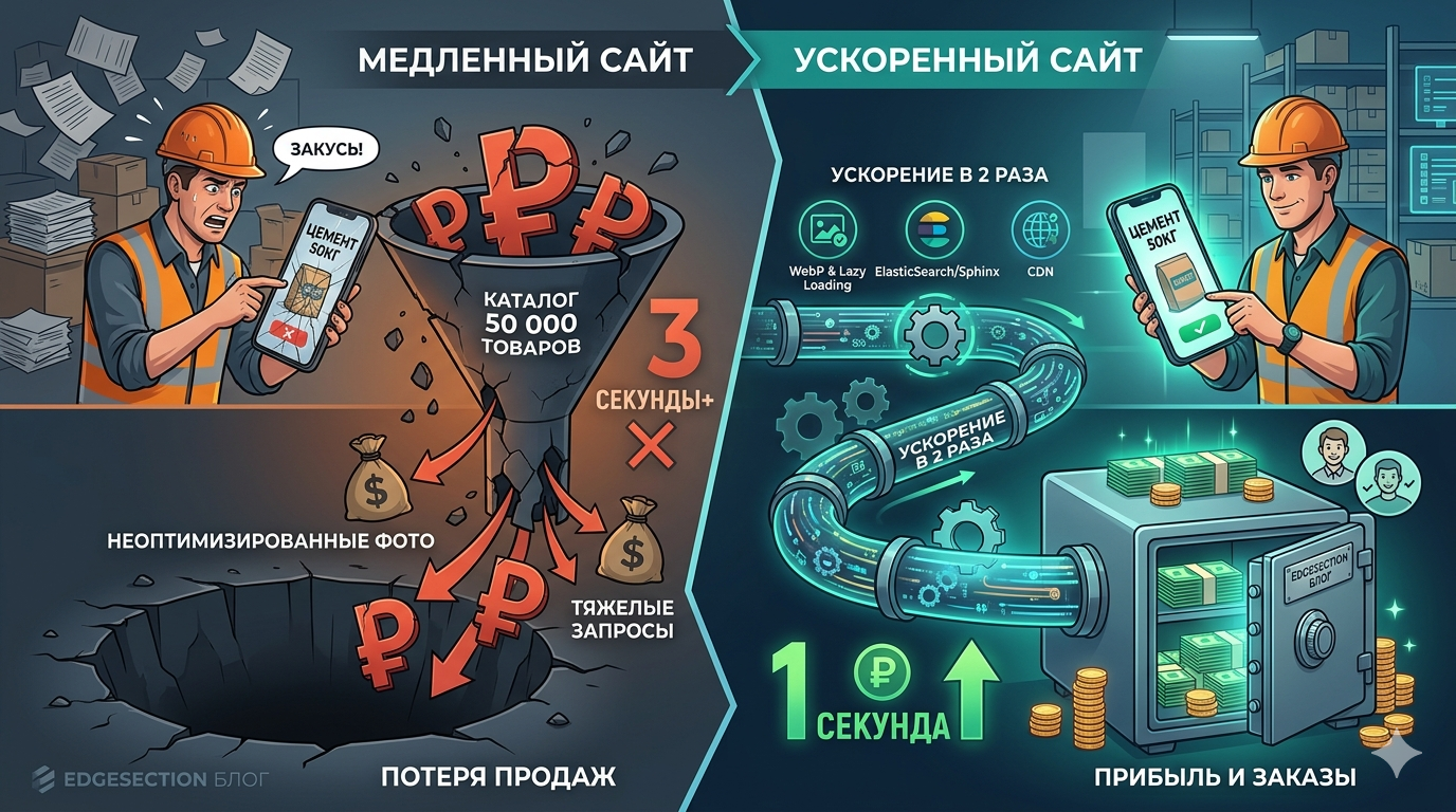 Интернет-магазин стройматериалов: как ускорить загрузку в 2 раза и не потерять продажи