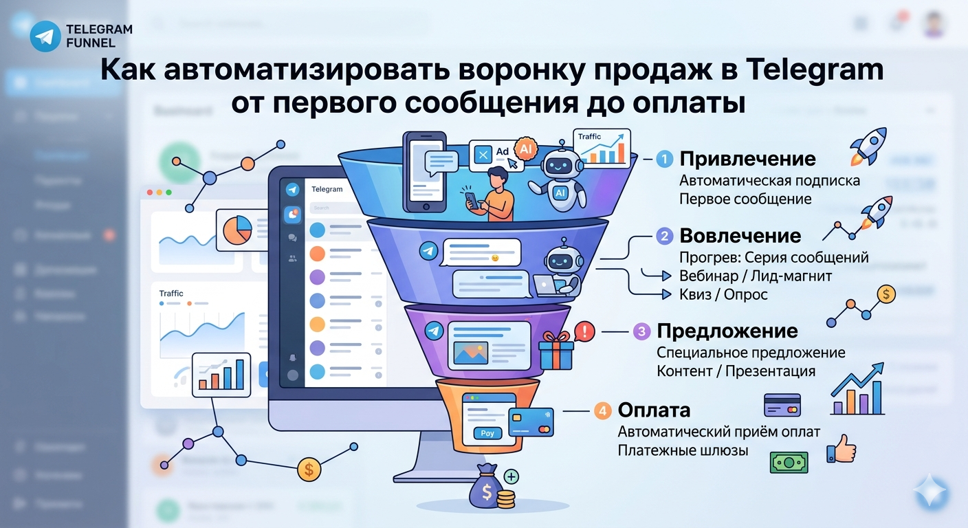 Как автоматизировать воронку продаж в Telegram от первого сообщения до оплаты