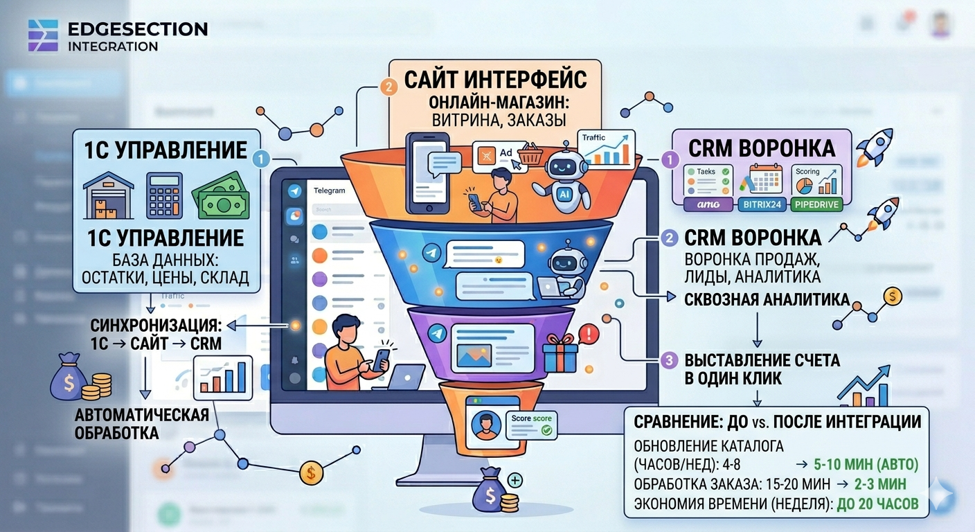 Интеграция 1С, сайта и CRM: почему это сэкономит вам 20 часов в неделю — Экспертный разбор EDGESECTION