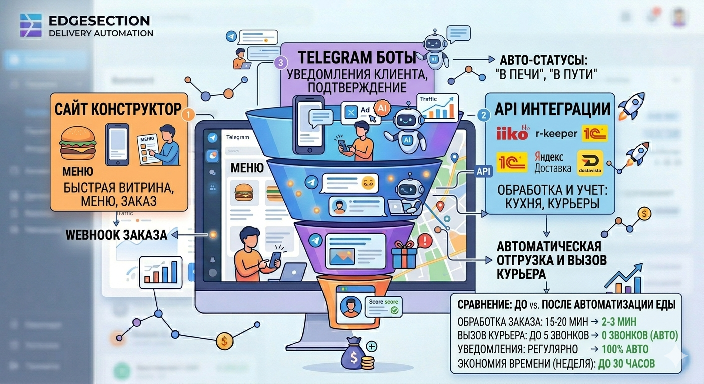 Как автоматизировать обработку заказов для доставки еды (конструктор + API) — Решение от EDGESECTION