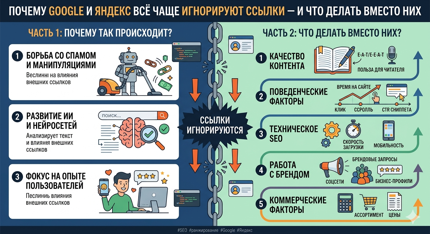 Почему Google и Яндекс всё чаще игнорируют ссылки — и что делать вместо них
