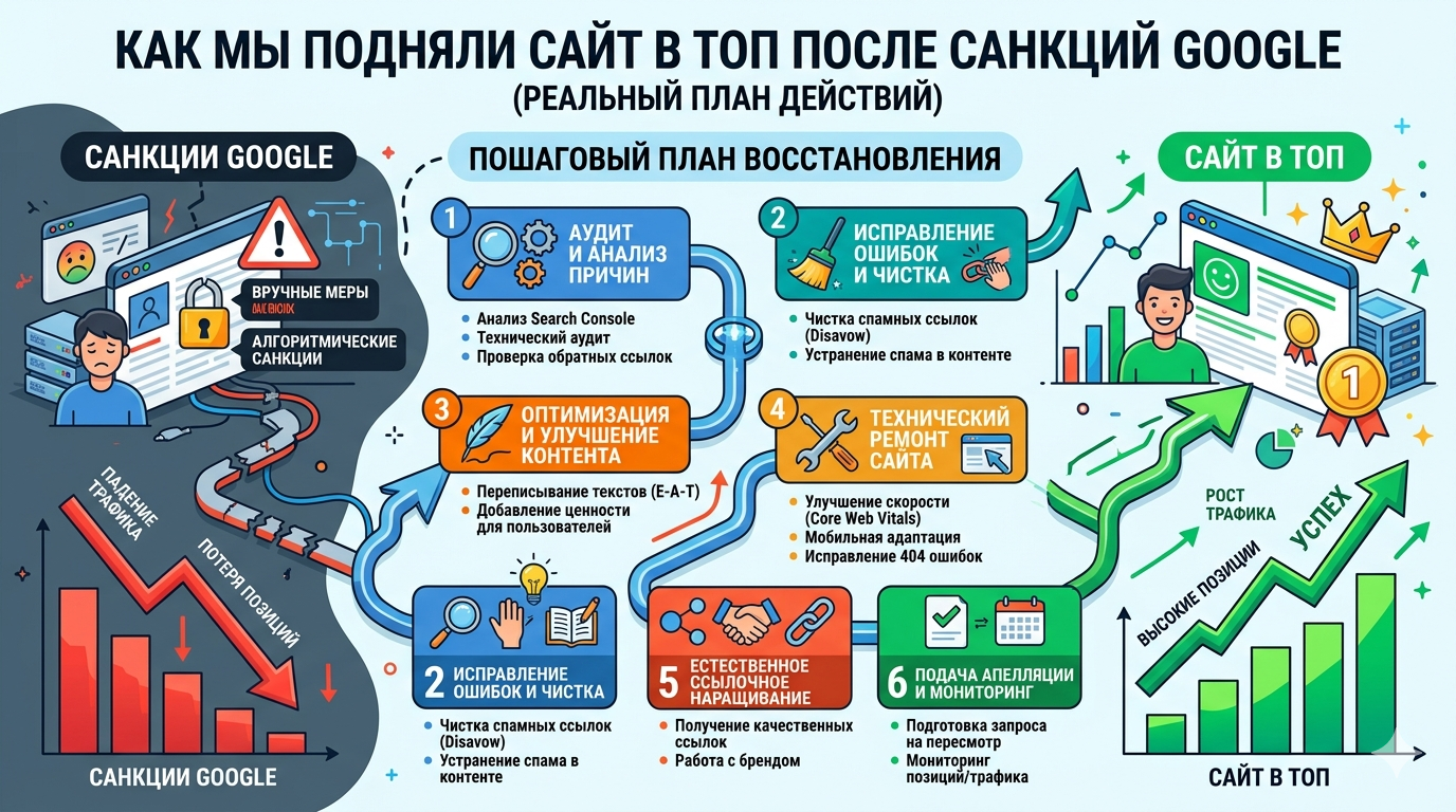 Как мы подняли сайт в топ после санкций Google (реальный план действий от EDGESECTION)