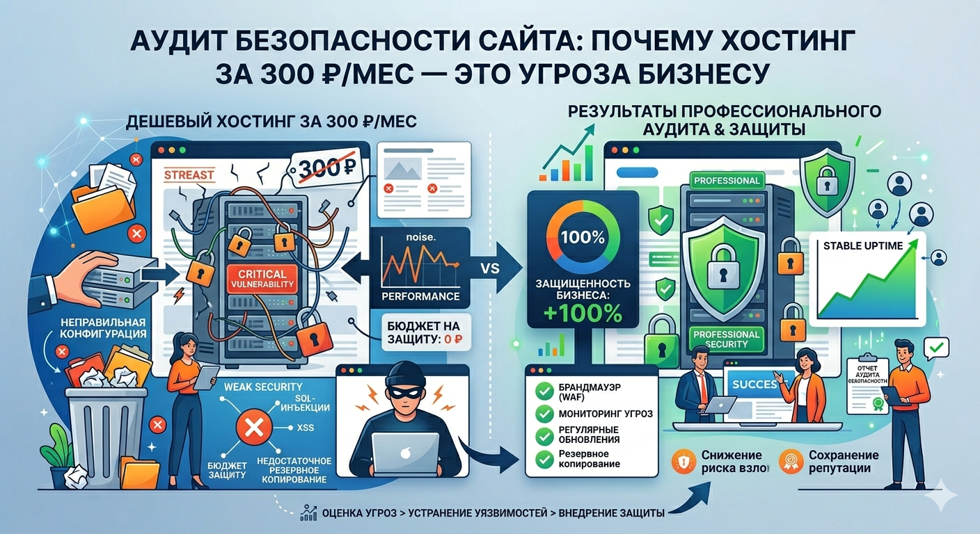 Аудит безопасности сайта: почему хостинг за 300 ₽/мес — это угроза бизнесу