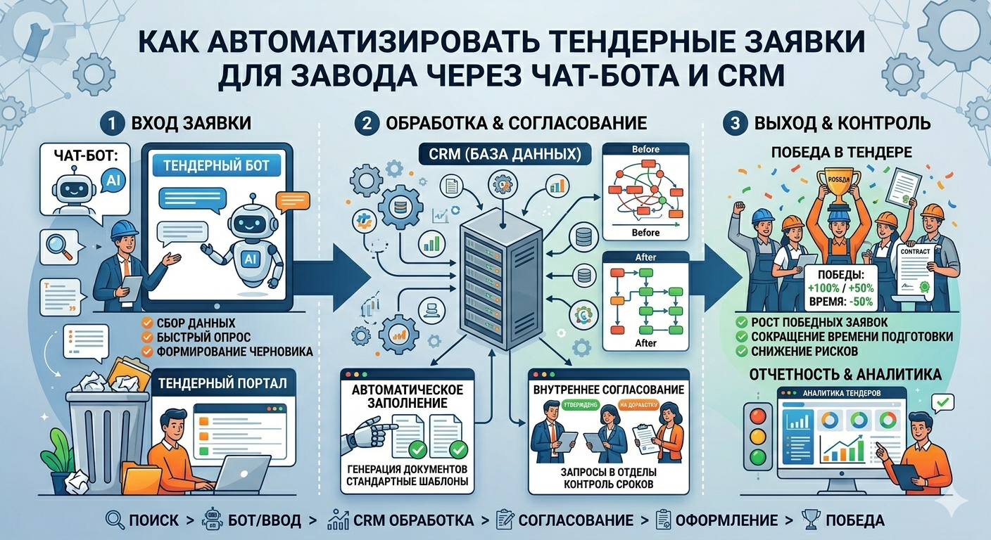 к автоматизировать тендерные заявки для завода через чат-бота и CRM