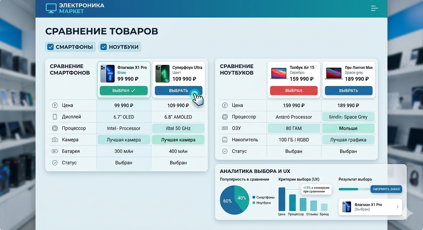 Магазин электроники: как автоматизировать сравнение товаров и не потерять клиента на шаге выбора