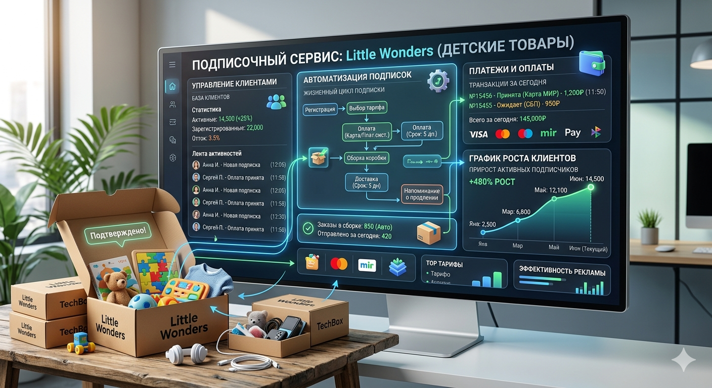 Подписочные товары (коробки): как собрать CRM + сайт + оплату для 1000+ клиентов