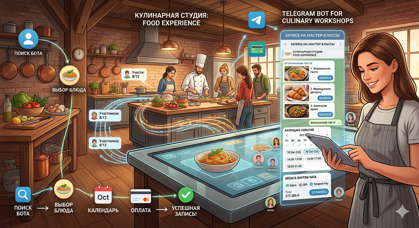 Кулинарная студия: как настроить продажу мастер-классов через Telegram-бота