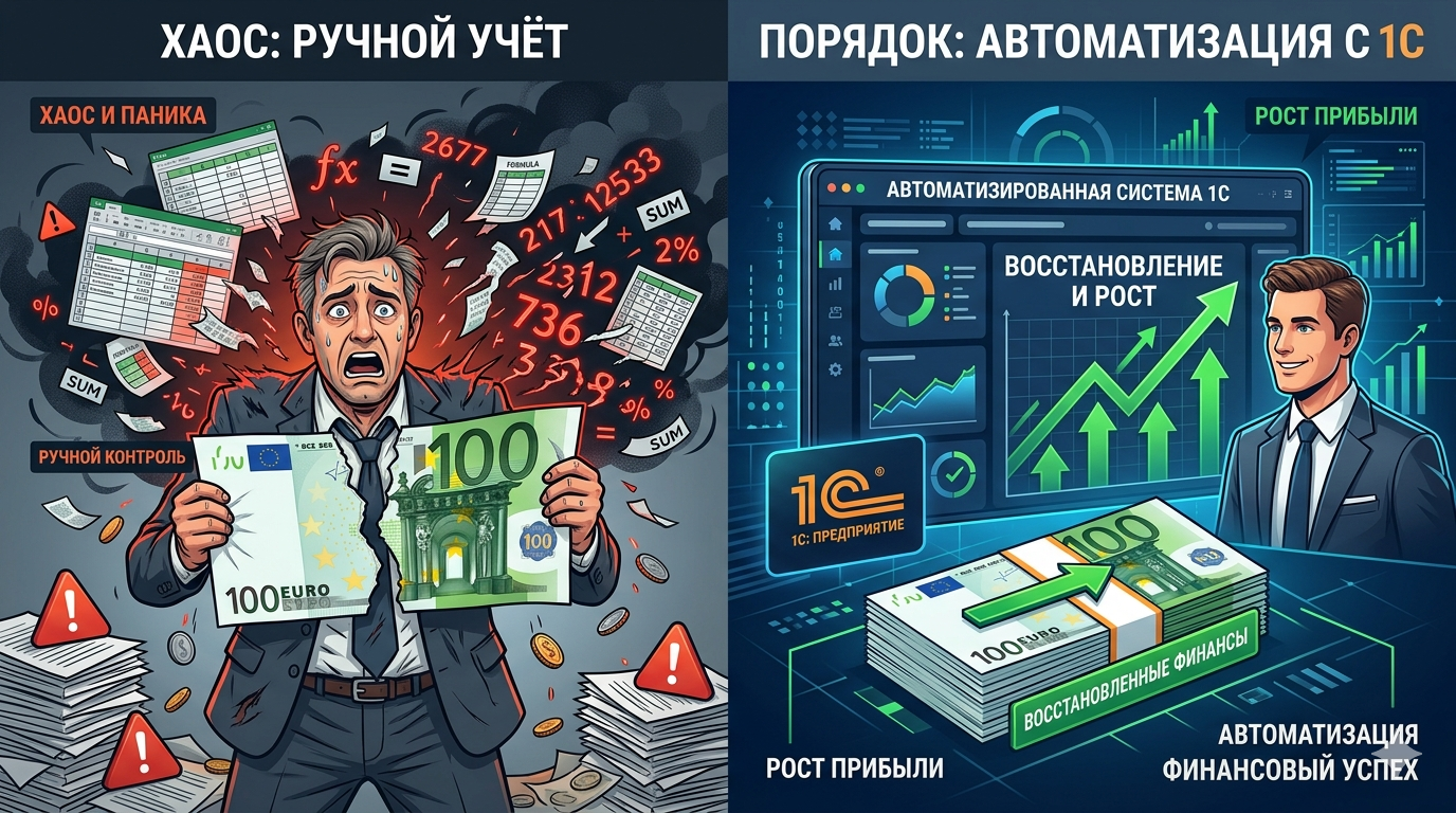 Почему бизнес теряет 20% прибыли из-за ручного учёта — решение 1С