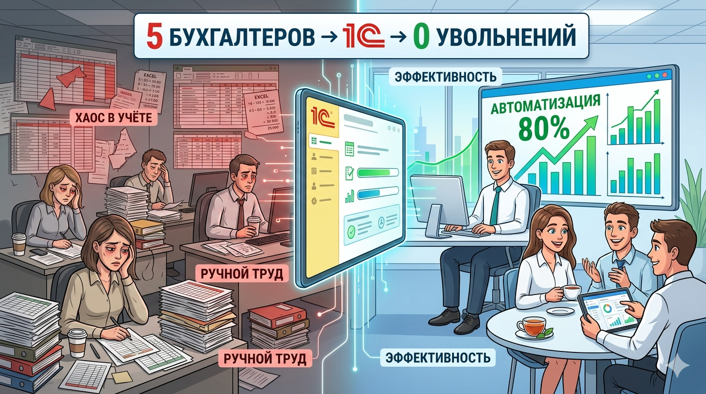Как мы заменили 5 бухгалтеров одной 1С-автоматизацией (и никто не уволен)