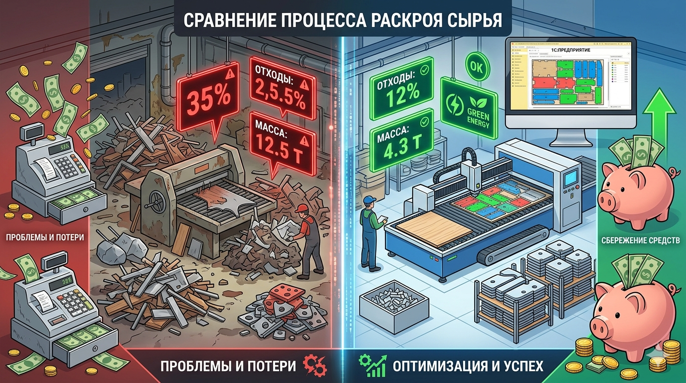 1С для сырьевого учёта: как не потерять деньги на отходах и браке