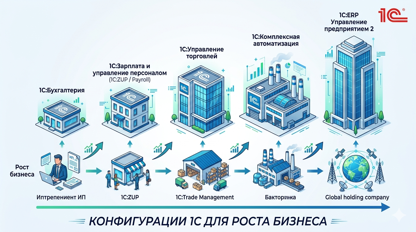 1С: Бухгалтерия, УНФ, УТ, КА, ERP — какую конфигурацию выбрать под свой бизнес в 2026 году