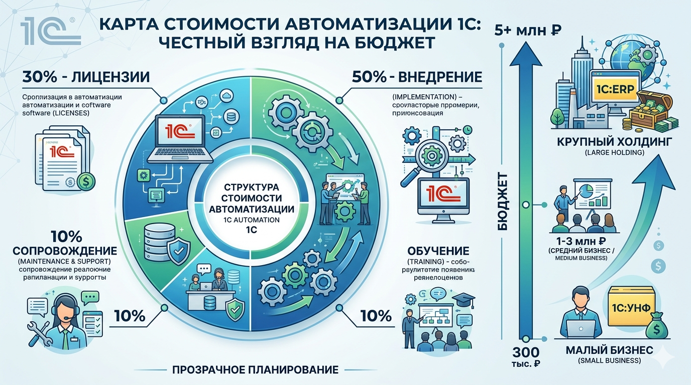 Сколько стоит автоматизация 1С под ключ — от чего зависит цена (честный разбор)
