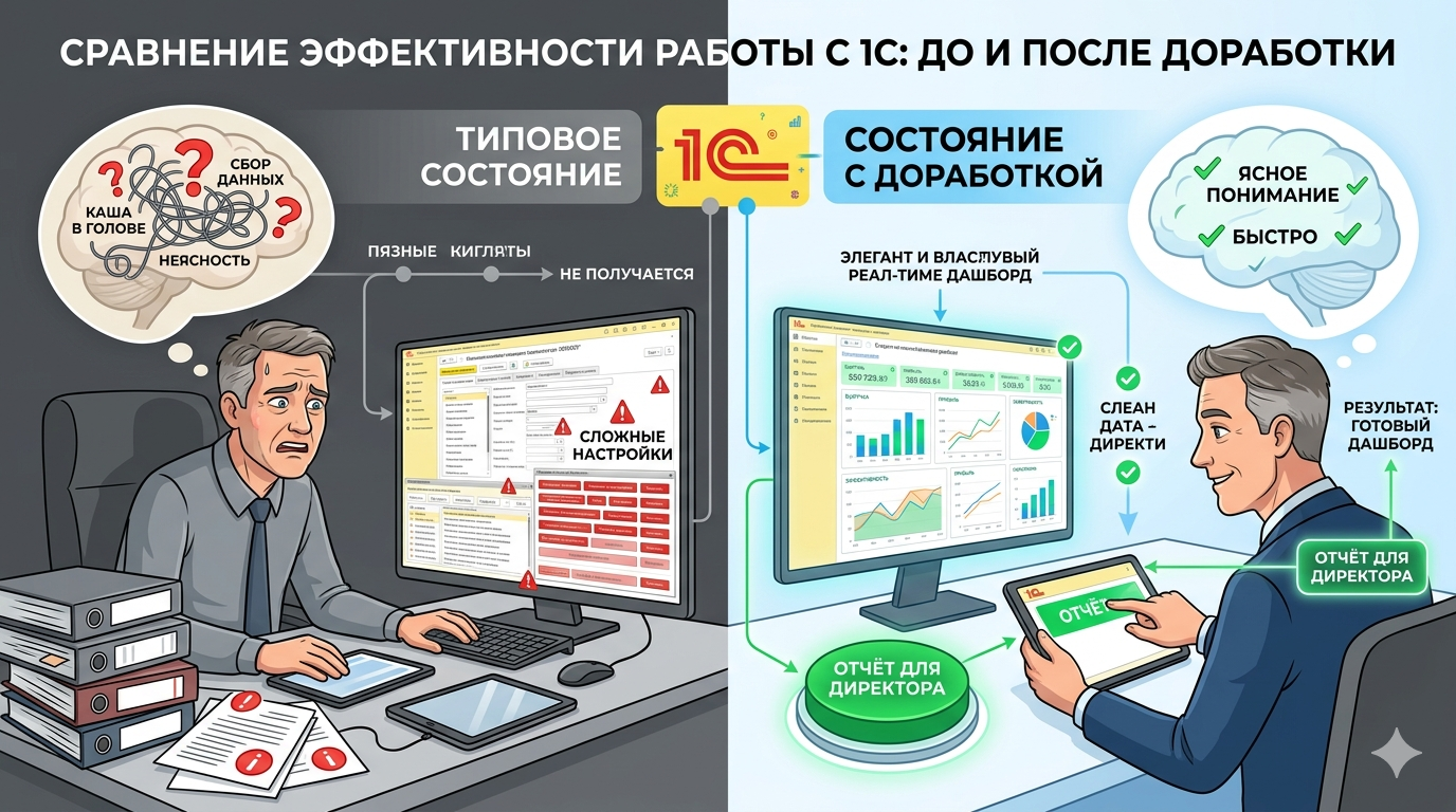 Что такое доработка 1С и когда она нужна (пример: отчёт в 1 клик для директора)