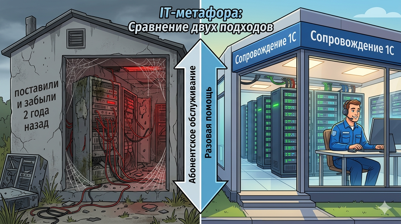 Сопровождение 1С: почему «поставили и забыли» не работает (абонентское vs разовое)