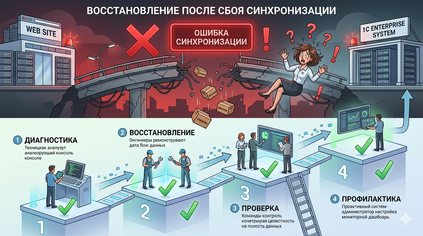 Что делать, если упала синхронизация 1С и интернет-магазина (алгоритм)