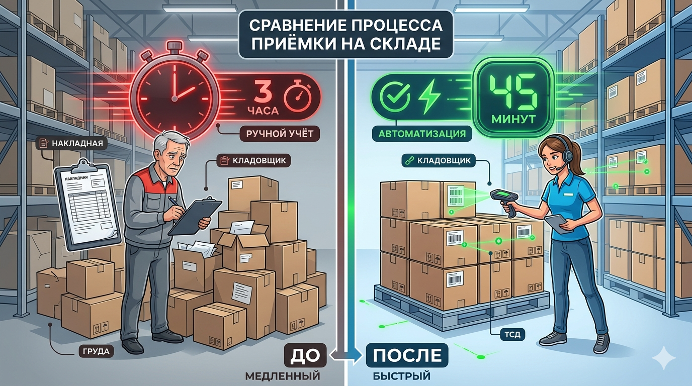 Кейс: автоматизация 1С на складе — как мы ускорили приёмку товара в 4 раза