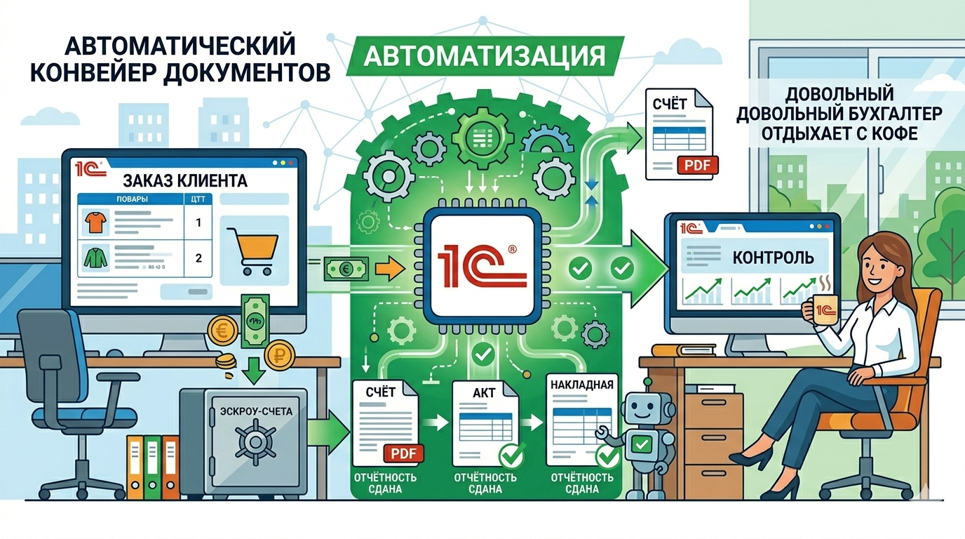 Как 1С автоматически создаёт счета, акты и накладные — без бухгалтера