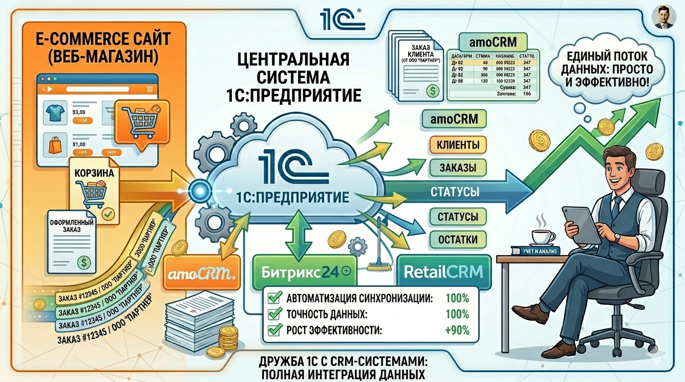 Как 1С дружит с amoCRM, Битрикс24 и RetailCRM (настройка под ключ)