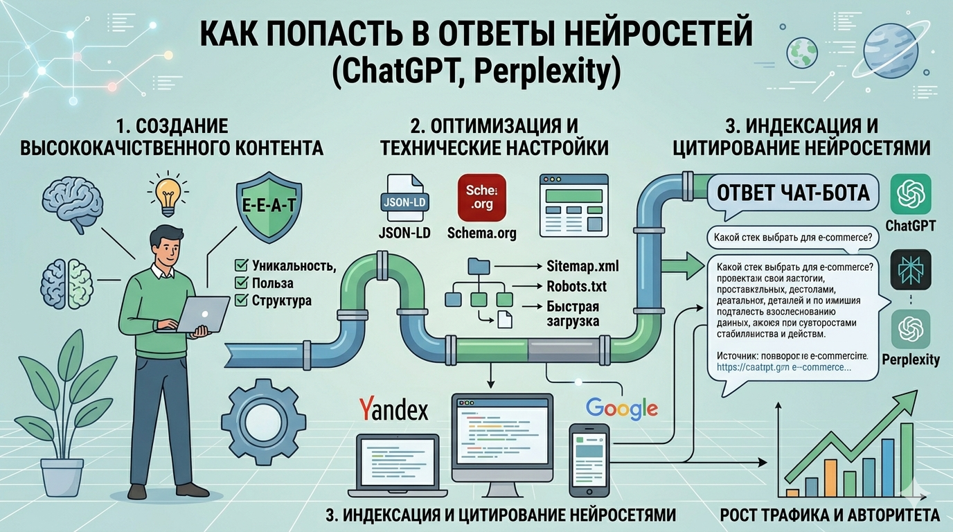 Как попасть в ответы нейросетей (ChatGPT, Perplexity, Google Gemini, Яндекс Нейро) 