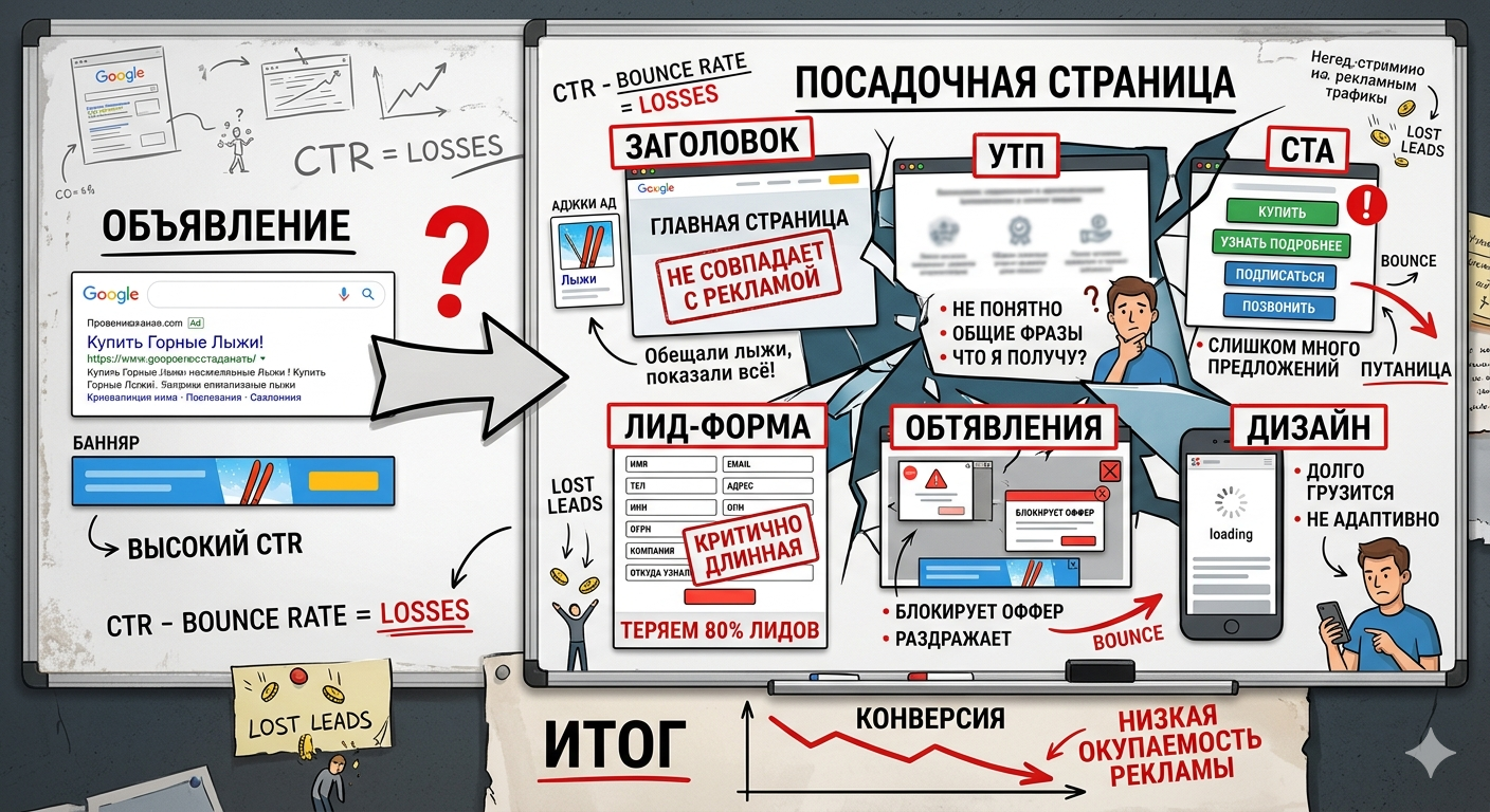 Ошибки в посадочных страницах под рекламу 