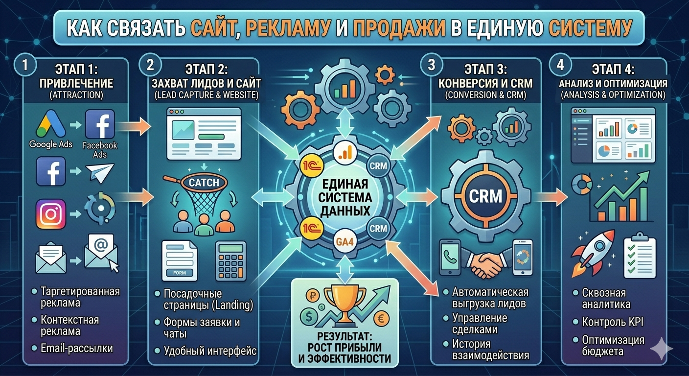 Как связать сайт, рекламу и продажи в единую систему 