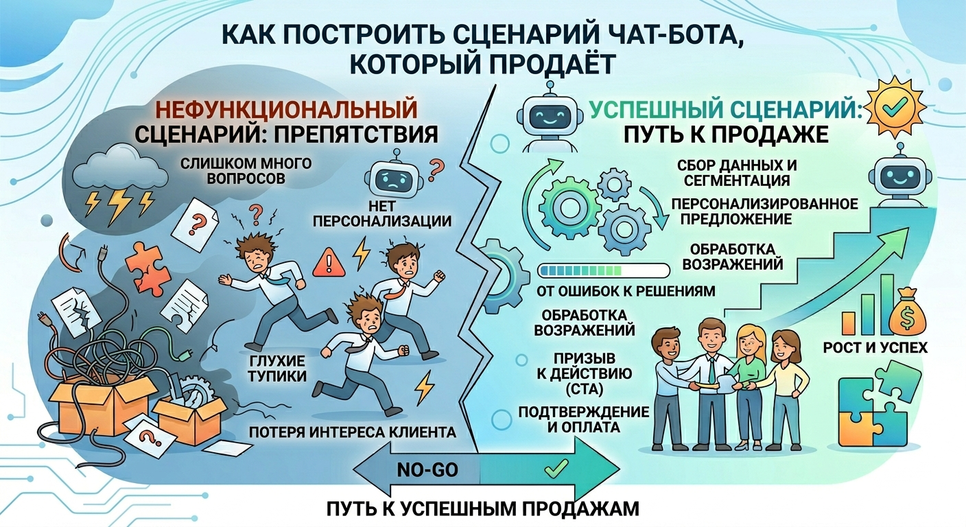 Как построить сценарий чат-бота, который продаёт 