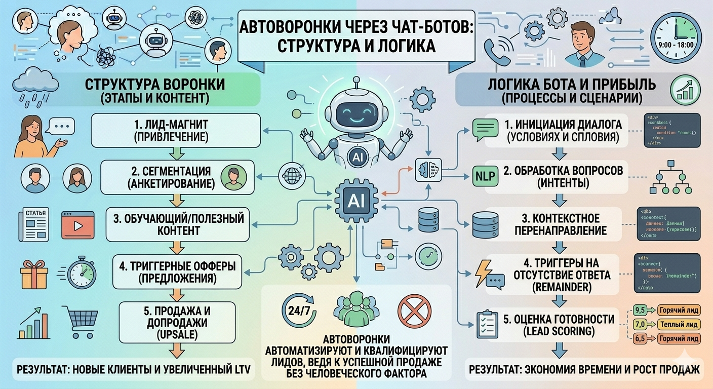 Автоворонки через чат-ботов: структура и логика 