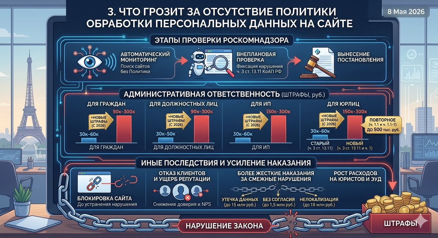 Что грозит за отсутствие политики обработки персональных данных на сайте