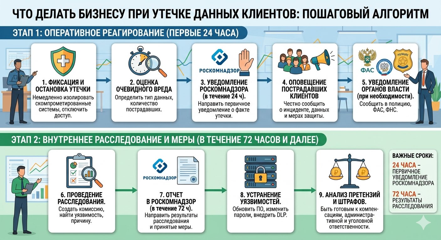 Что делать бизнесу при утечке данных клиентов: пошаговый алгоритм