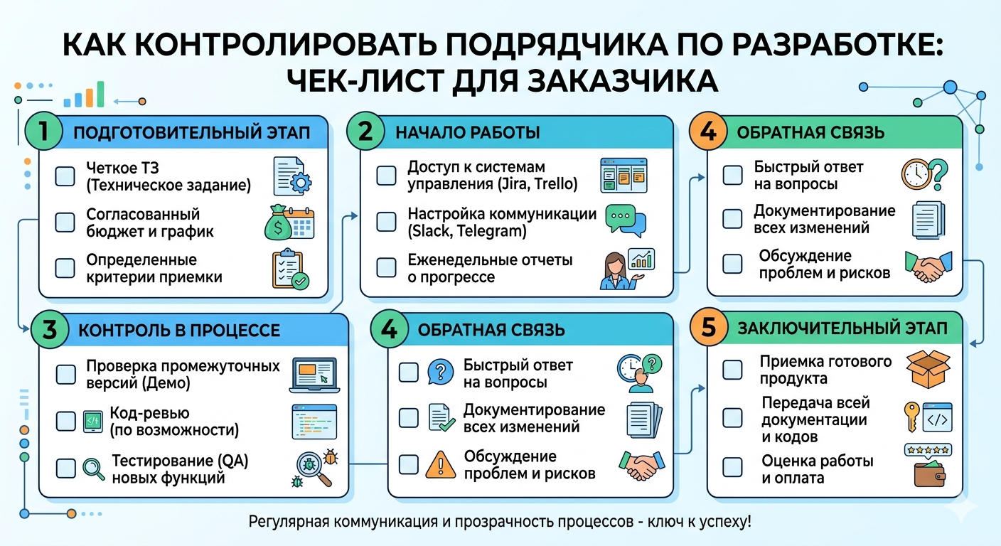 Как контролировать подрядчика по разработке: чек-лист для заказчика